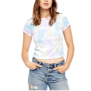 FREE PEOPLE Bright Eyes Yellow Tie-Dye Velvet Tee